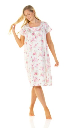 Sue Marks Luxury 100% Combed Cotton Roses Woven Short Sleeve Nightdress